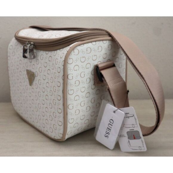 GUESS V7200069 White/Taupe Junction Travel Zip Around Lunch Box w/Carrying Strap - Picture 4 of 14